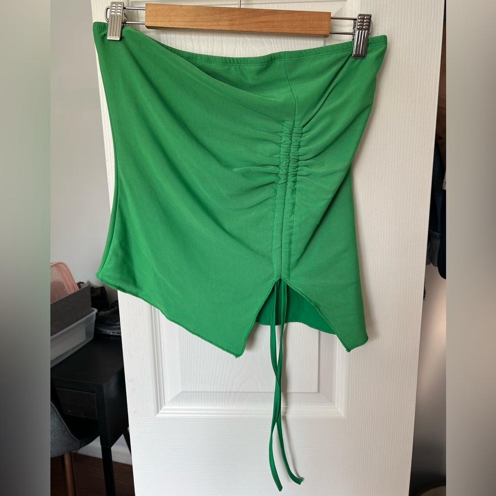 Green Ruched Asymmetrical Tube Top